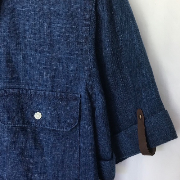 Ralph Lauren Linen Indigo Blue Shirt Short Sleeve - Picture 3 of 8